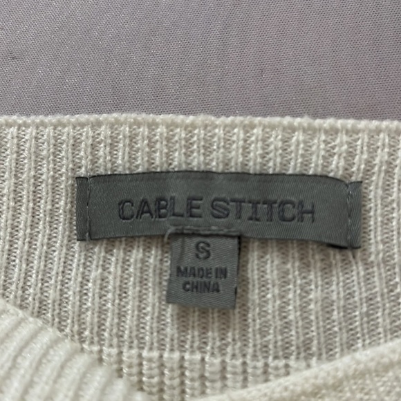 Cable Stitch ivory white boat neck sweater ruched sleeves soft cozy size small - Picture 6 of 9